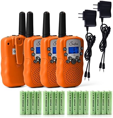 Swiftion T-388 Kids Walkie Talkies 22 Channel 0.5W FRS/GMRS 2 Way Radios with Charger and Rechargeable Batteries (Bright Orange, Pack of 4)