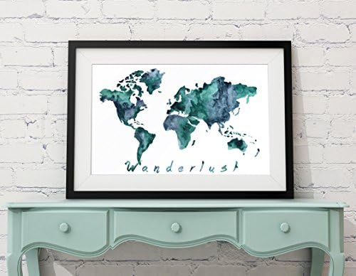 Watercolor World Map wall art - Wanderlust map art print by TravelBugStudio
