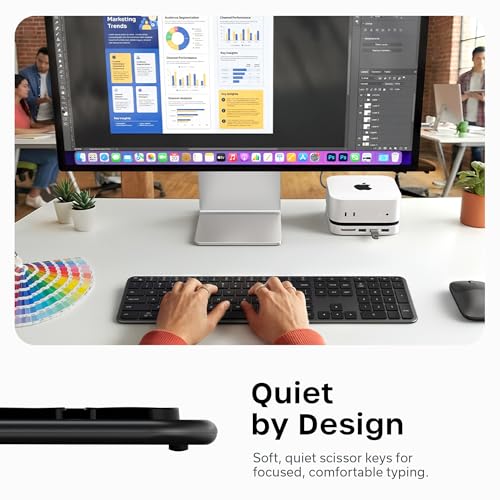 Satechi Slim EX3 Wireless Keyboard, Full-Size Keyboard with Numpad, Multi-Device Bluetooth, 2.4GHz Connection for macOS, Windows, Android, Instant OS Key Remap,USB-C Rechargeable Battery - Space Black