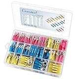 300 PCS Heat Shrink Wire Connectors, Camtek Electrical Terminals Kits Butt Connectors Crimp Ring Butt Spade Terminals Waterproof Marine Insulated Automotive Electrical Connector Kits