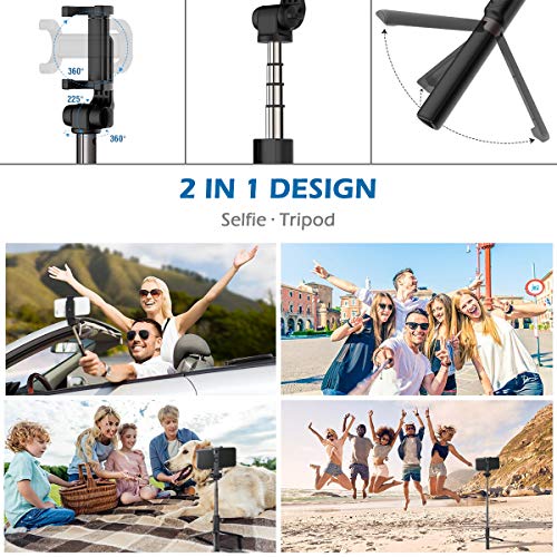 HOMVILLA Bastone Selfie Tripode con Telecomando, 3 in 1 Bluetooth Estensibile per Monopiede Selfie Stick Rotazione a 360 ° per iPhone XR / 8 Plus/Samsung Galaxy Fino a telefoni da 3,5-6 Pollici