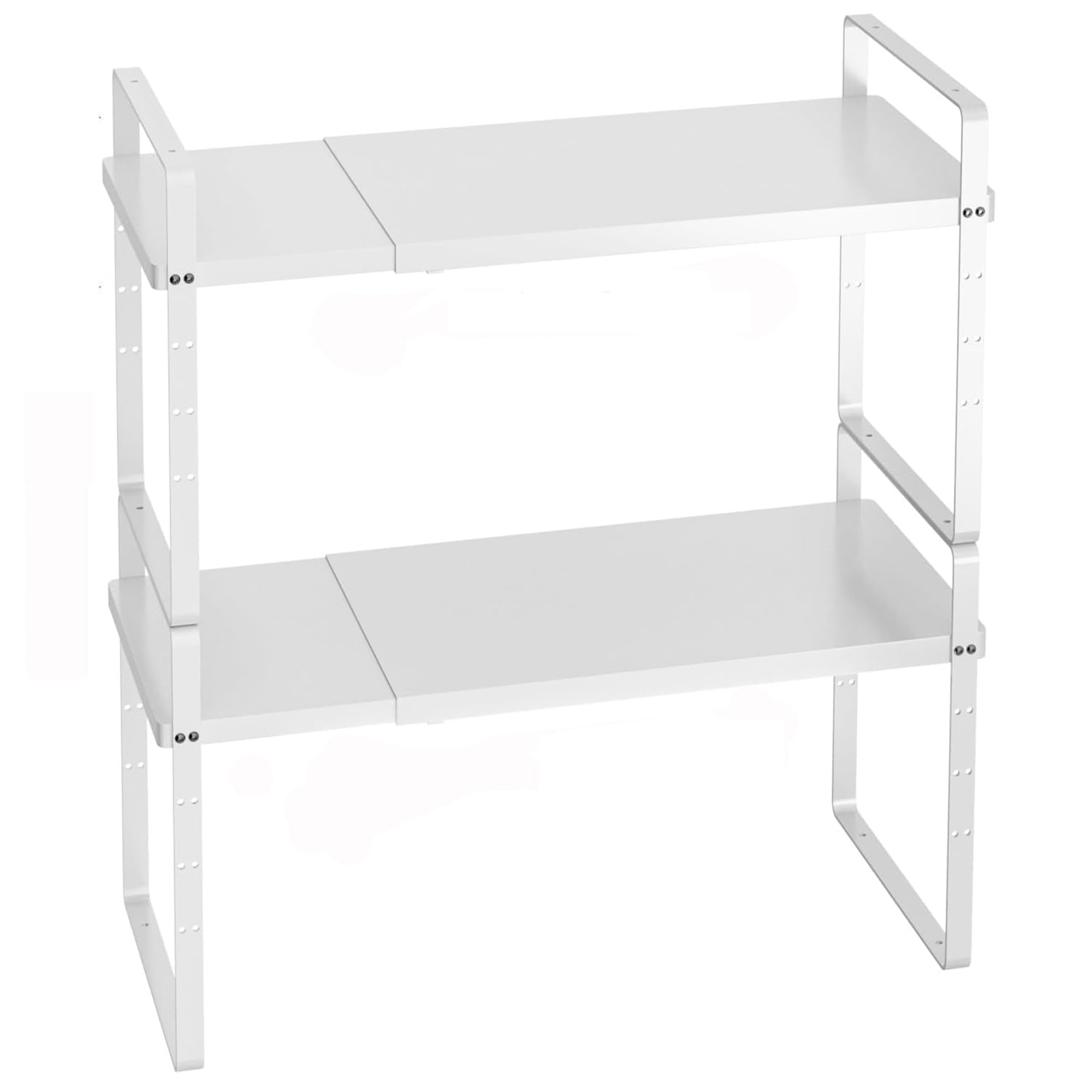 iPEGTOP 2 Pack Expandable Cabinet Storage Shelf Organizer Rack, Heavy Duty Steel Metal Spice Rack Adjustable Height Home Office Pantry Shelf Space for Counter Kitchen Organization, White, Medium