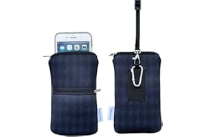 Tainada Men Women Phone Neoprene Shockproof Zippered Sleeve Bag Pouch with Carabiner, Neck Lanyard, Belt Loop Holster for iPhone 16/15 Pro Max, 16/15 Plus, Samsung S24, A54 (Black Gray Circle Pattern)
