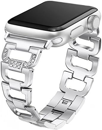 Luxurious Silver Stainless Steel Apple Watch Band Replacement Bling Band Rhinestone Wristband Compatible With Series 1 Series 2 Series 3 With Sizing Tool Included size 42mm Recommended for Apple Watch