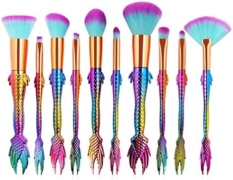 Cinidy Makeup brushes Set 10pcs 3D Mermaid Face Kabuki Brushes Cosmetic Brush Premium 3D Mermaid Handle High Density Soft Nylon Bristles Foundation Blush Eyeshadow Brushes …