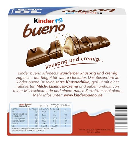 kinder bueno Big Pack – Schokoriegel mit knuspriger Waffel, Milch-Haselnuss-Creme & zarter Vollmilchschokolade – Süßigkeiten für Fasching – 1 Packung mit 10 einzeln verpackten Riegeln (10 x 21,5 g) 6