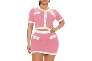 MOEENCN 2 Piece Skirt Outfits for Women Long Sleeve Button Crop Top Sexy Bodycon Mini Elegant Dress Party Club Night