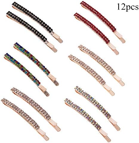 Cayder 12 pcs Rhinestone Bobby Pins Metal hair clips Crystal Hair Pin Decorations for Lady Women Girls