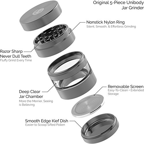 2.5 Inch 5 Piece Herb & Spice Grinder with Best Pollen Catcher for Keef