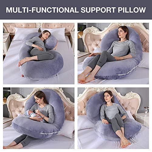 Pregnancy Pillow, 55 inches Full Body Pillow Maternity Pillow for Pregnant Women, Comfort U Shaped Zootzi Pillow with Removable Washable Velvet Cover(Grey, 55 x 28 inches) - Thumbnail 2