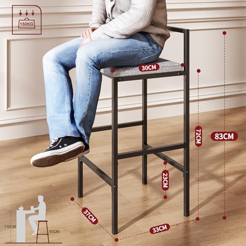 SIMPLE HOGAR Bancos para Barra, Juego de 2 Taburetes de Bar, Bancos para Barra de Cocina de Madera de Hierro y Tela. (Negro + Gris)