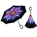 ALINK Inverted Umbrella, Reverse Folding Double Layer Inside Out Outdoor Rain Away Car Umbrella - Purple Flower