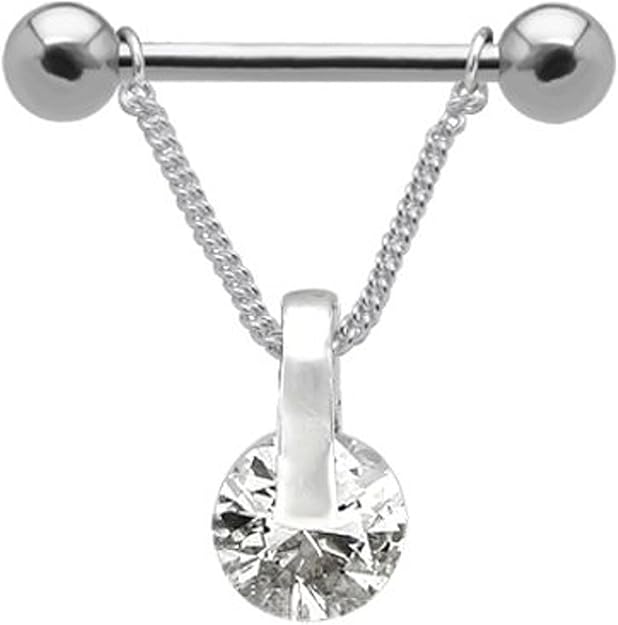 Brustwarzen Piercing Schmuck inkl. Barbell, klarer Kristall an 925er
