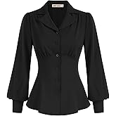 GRACE KARIN Womens Long Sleeve Tops Business Casual, Dressy Button Down Peplum Blouses, Fall Collared Work Elegant Shirt
