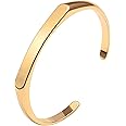 PERNNLA PEARL Dainty Gold Bar Bracelet for Women Simple Delicate Thin Cuff Bangle Hook Bracelet 18K Gold Plated Handmade Minimalist Jewelry