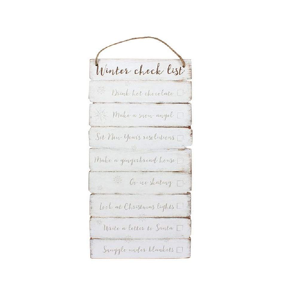 Rustic White Winter Checklist Wooden Wall Sign - 34cm x 17cm (1 Pc.) - Elegant & Stylish Design, Durable MDF - Perfect for Home Decor