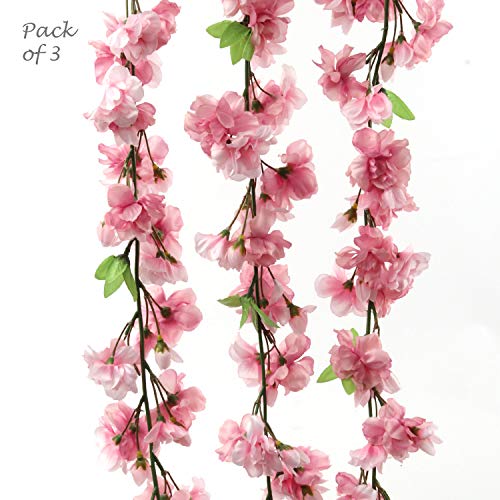 Larksilk Artificial Pink Cherry Blossom Garland for Home Decor, Wedding Arrangements