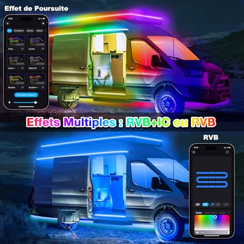 Lichaser 12 V IP67 LED Strip Lights for RGB+IC Camping Car with App and Remote Control, Suitable for Indoor and Outdoor Lighting of Camper Caravans (10 m)