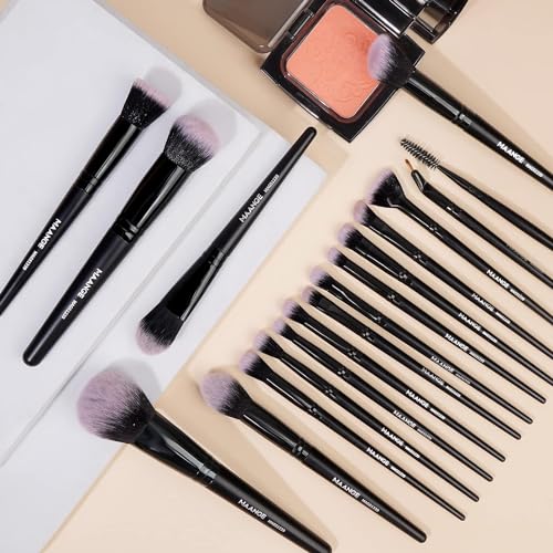 MAANGE 18 Pcs Premium Synthetic Make up Brushes Set Soft Foundation Powder Eyeliner Eye Shadow Makeup Brush Set Professional (Black)