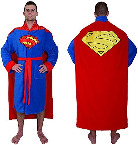 DC Comics Superman Caped Fleece Robe With Satin Emblems On Front And Back