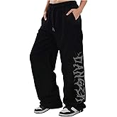 GORGLITTER Women's Y2k Pants Graphic Gothic Low Waist Wide Leg Sweatpants 2000s Baggy Pants Streetwear