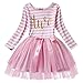IWEMEK Baby Girl Princess Long Sleeve Shinny Stripe Crown Printed 1st/2nd/3rd Birthday Cake Smash Tulle Tutu Skirt Dress, Pink (2 Years), One Size