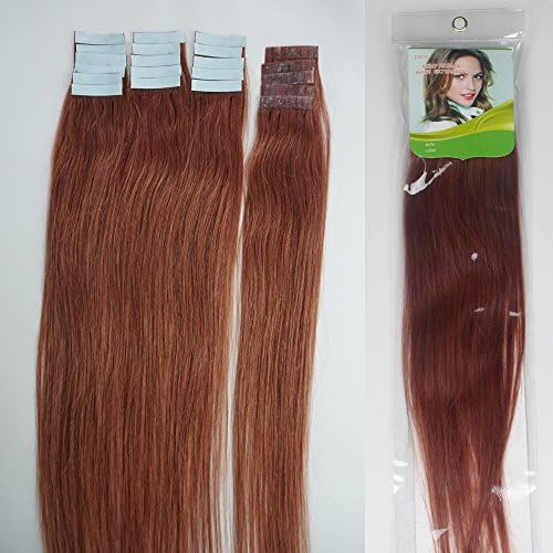 16'' 18''20''22'' 24''tape - In Real Human Hair Extensions Straight 17 Colors 20pcs Beauty Hair Style (20inch 50g/20pcs, #33 Dark Auburn)