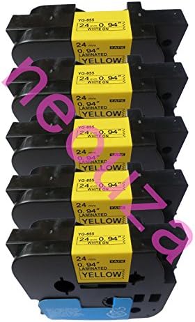 NEOUZA 5PK Compatible for Brother P-Touch Laminated Tze TZ Label Tape Cartridge 24mm x 8m (TZe-655 White on Yellow)