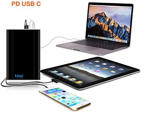Lizone Extra Pro PD USB C External Battery Power Bank Portable Charger for 2016 2017 Macbook Pro HP Spectre Lenovo Yoga Asus LG Dell Razer Blade Stealth Acer more PD USB-C Laptop Tablet and Smartphone