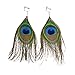 KISSPAT Native Peacock Bohemian Clip On Blue Feather Dangle Earrings for women