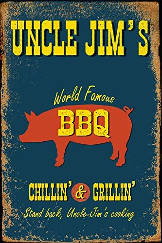 Shabby Personalised Chic UNCLE ~ DAD Barbeque BBQ 30 x 20 cm Rustic Vintage Metal Tin Sign Dad Daddy Father grandpa grampy ANY NAME!! Garden Gift Family Birthday Present