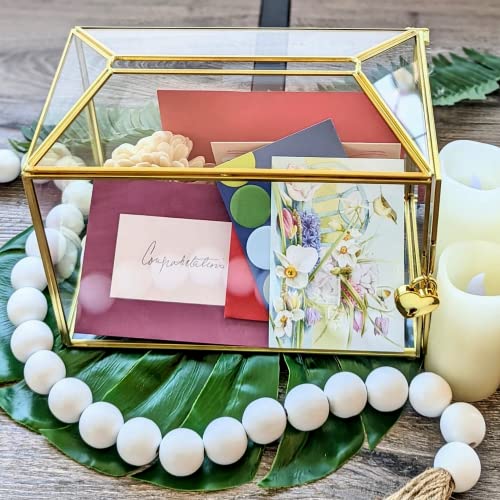 Homevec 10” Gold Glass Card Box for Wedding Reception, Honeymoon Fund