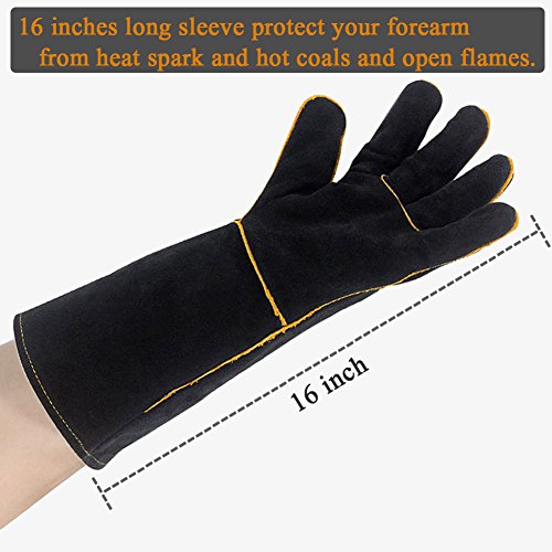 Welding Gloves Extreme Heat Resistant - BBQ Grill Baking Gloves Oven Mitts Cowhide Welder Gloves - Wear Resistant Durable - Perfect for Fireplace, Oven, Welding, Stove, Mig, Gardening - Thumbnail 3