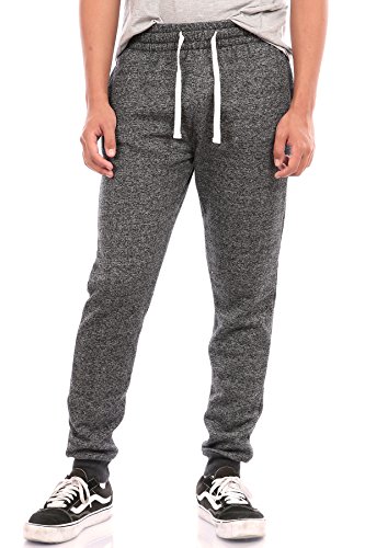 Pro Cube Men's Joggers Sweatpants Basic Fleece Marled Jogger Pant Elastic Waist (X-Large, Marled Black)