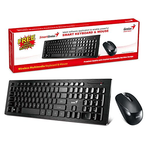 Genius Wireless Smart Keyboard and Mouse Combo [SlimStar 8008] - Multimedia Keyboard and Precision Mouse Set. Brushed Metal Look, Smart Profile Switch, Rich Function Keys for PC & Mac Computers