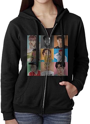 SoSoily Hoodie Sweatshirt Women's Exo Long Sleeve Zip-up Hooded Sweatshirt Jacket Black