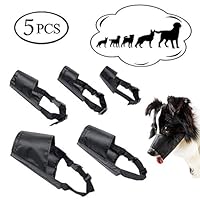 ewinever 5Pcs/Set Adjustable Breathable Safety Small Medium Large Extra Dog Muzzles for Anti-Biting Anti-Barking Anti-Chewing Safety Protection(Black)