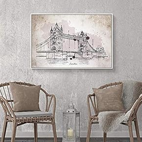Framed Canvas Wall Art for Living Room, Bedroom London Bridge Sketch Canvas Prints for Home Decoration Ready to Hang - 16x24 inches
