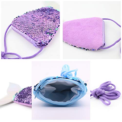 LovesTown Mermaid Sequin Purse,10 Pcs Mermaid Tail Wallets Glitter Reversible Sequins Coin Purses for Kids Mermaid Party Favors