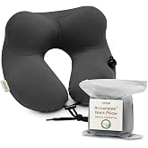 Coop Home Goods AirJustable Travel Neck Pillow, Inflatable, Adjustable Support for Neck &amp; Chin, Compact, Soft Memory Foam Comfort, Airplane Travel Essentials, Cooling &amp; Washable Cover