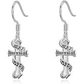 MEIDERBO Music Cross Earrings for Women 925 Sterling Silver Cross Dangle Earrings Jewelry Gifts for Her