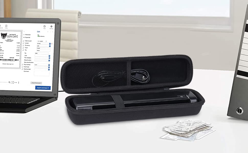 co2CERA Hard Carrying Case for Epson ES-50 / ES-60W / RR-60 / DS-70 / RR-70W Document Scanners - Durable Travel Storage Box with Handle & Mesh Pocket for Accessories (Black)