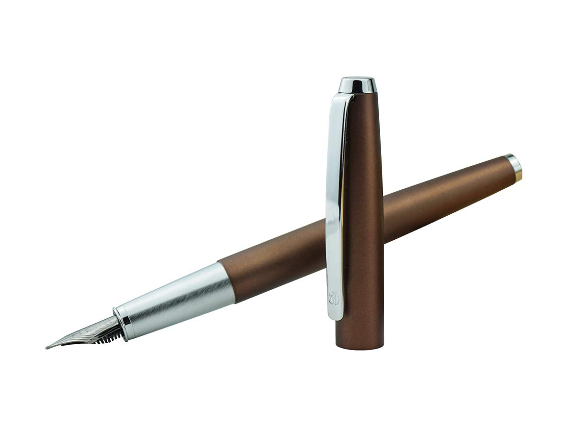 HongDian 525 Brown Metal Fountain Pen, Extra Fine Nib Classic Pen Includes Metal Pen Case and Refillable Converter