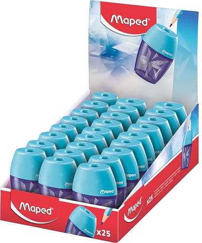 Maped - Display Counter 25 Sharpeners Shaker Arctic - 1 Hole - with Reservoir - Ergonomic Pencil Sharpener - Ready to Use Display