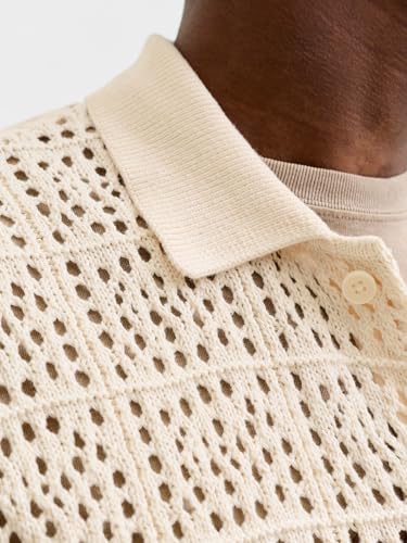 Jack & Jones Jorcotedazur Knit Crochet Polo Jorcotedazur – Men's Crochet Knit Polo (Pack of 1)