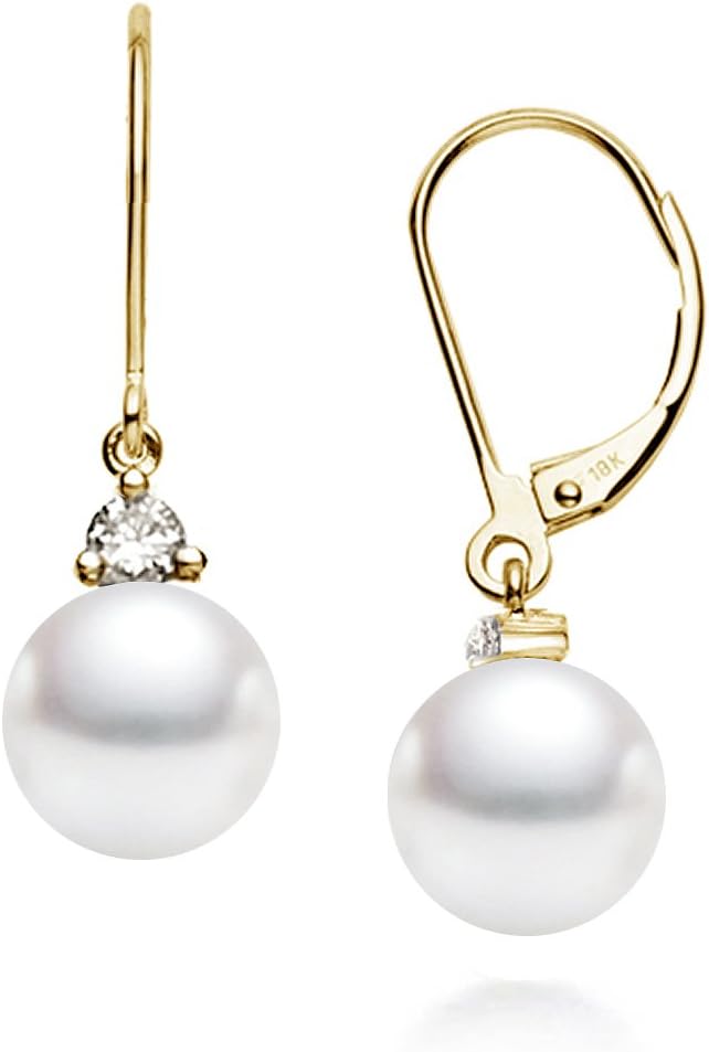 18k Gold AAAA Quality Japanese Akoya Cultured Pearl Dangling Diamond Earrings for Women - PremiumPearl