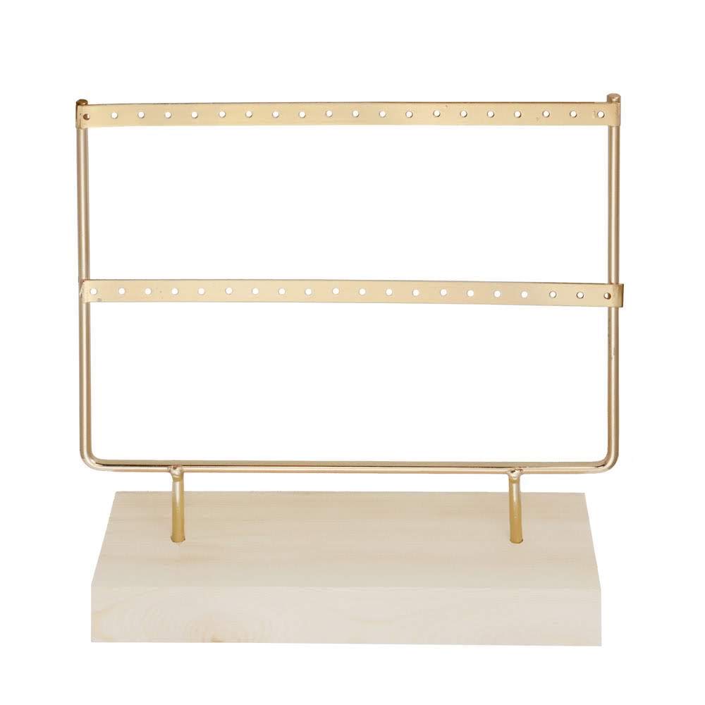 RUBY - Jewelry Organizer, Wood and Metal Earring Display, Vintage Jewelry Box Holder, Jewelry Organizer, Jewelers Dangle Earrings (Golden, 2 Levels)