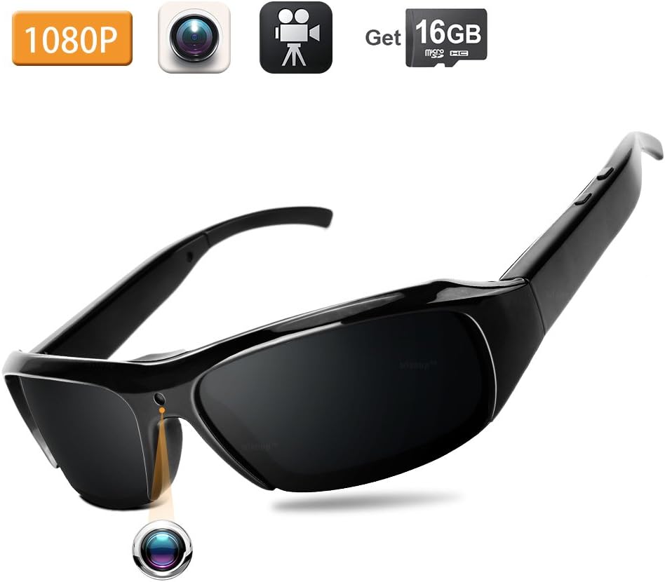 Lunettes de Caméscope Vidéo Portable, 1080P 5MP HD Lunette de Soleil de