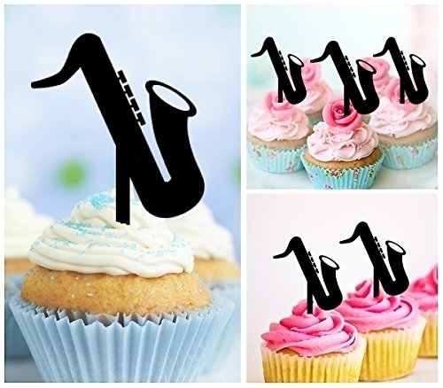 TA0168 Saxophone Silhouette Party Wedding Birthday Acrylic Cupcake Toppers Decor 10 pcs