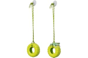 JINGHANGER 2 PCS Tree Frog Toy Tire Swing Habitat Miniature with 2 Suction Cup Hook Frog Tank Accessories Terrarium Decor Climbing Swing Reptile Amphibian Crustacean Climbing Toy